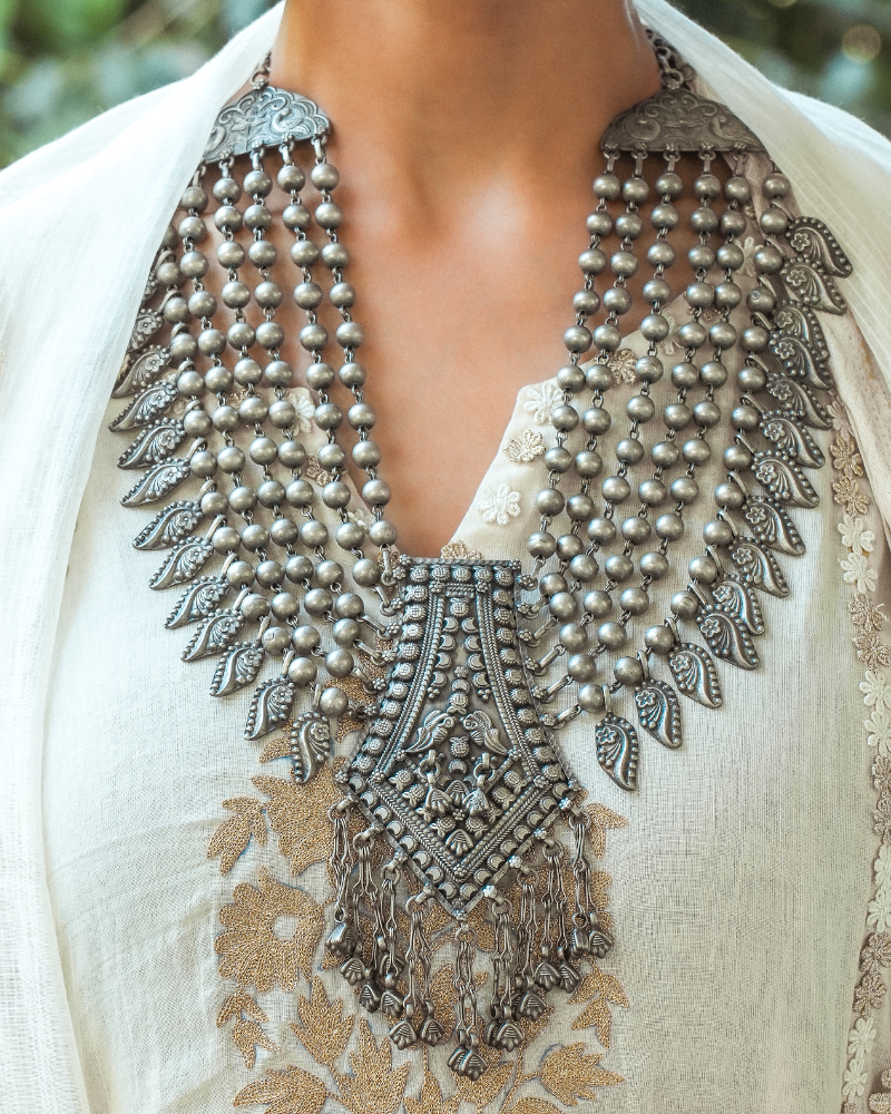 Multi Layer Rani Haar Chitralekha – Pure Silver Necklace – Jodha